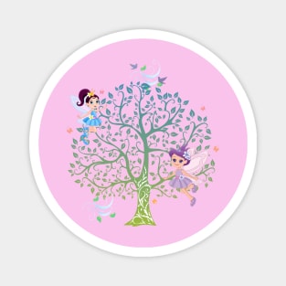 Flower spirits in the forest - Hippie flower children Magnet